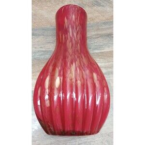 Murano? Style Vintage MCM Ribbed Glass Vase Splatter Swirl Red/Gold Retro Atomic